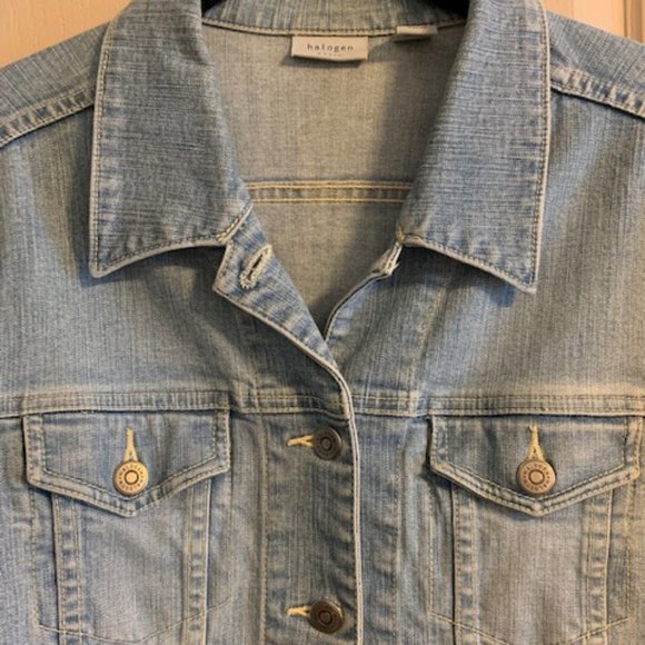 Halogen Size L Women's Faded Denim Jacket Long Sleeve Four Pocket Button Front - Picture 6 of 9